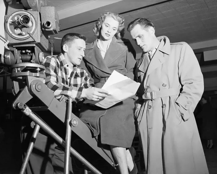 Framed Print : Mickey Spillane Goes Over Script W / Actor Framed Print : Mickey Spillane Goes Over Script W / Actor