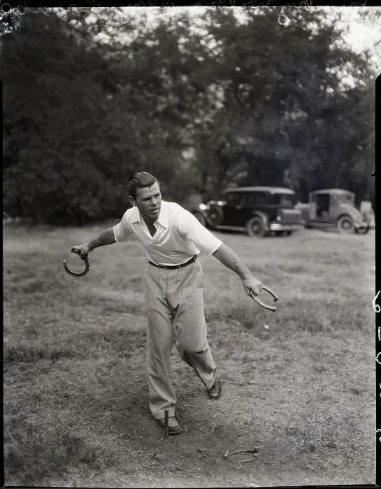 Framed Print : Mickey Walker Pitches Horse Shoes Framed Print : Mickey Walker Pitches Horse Shoes