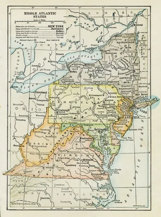 Framed Print : Middle Atlantic States map 1898 Framed Print : Middle Atlantic States map 1898
