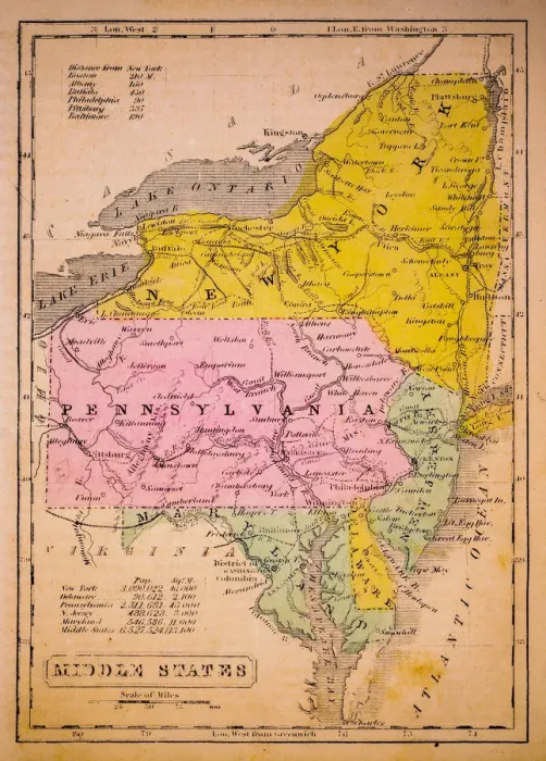 Framed Print : Middle States 1852 Map Framed Print : Middle States 1852 Map