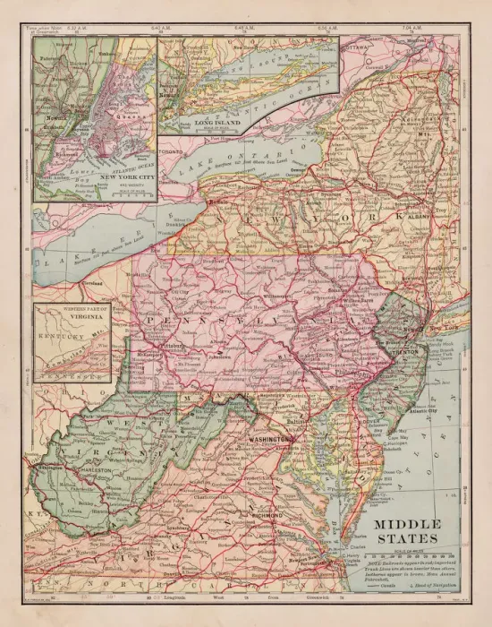 Framed Print : Middle states map 1898 Framed Print : Middle states map 1898