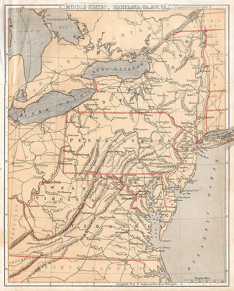Middle states USA map 1869
