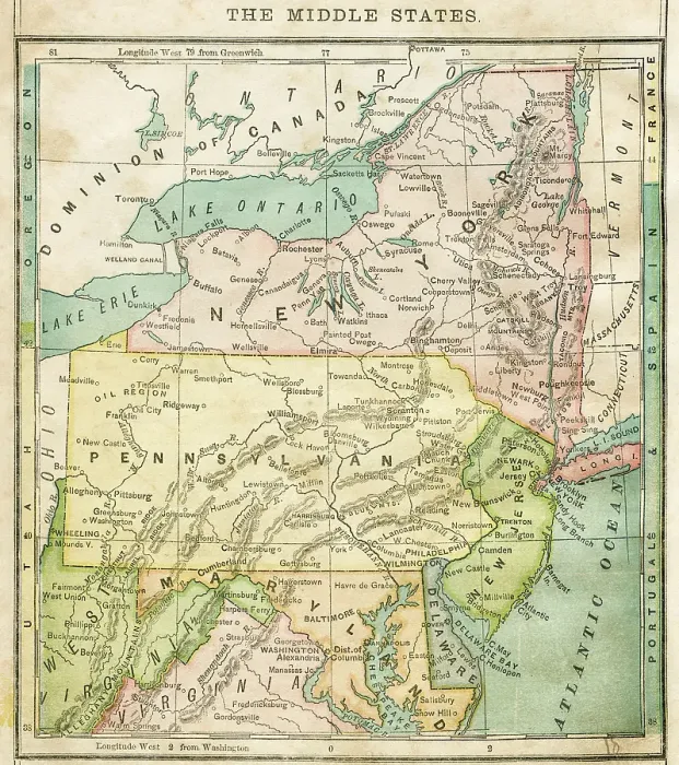 Framed Print : The middle states USA map 1876 Framed Print : The middle states USA map 1876