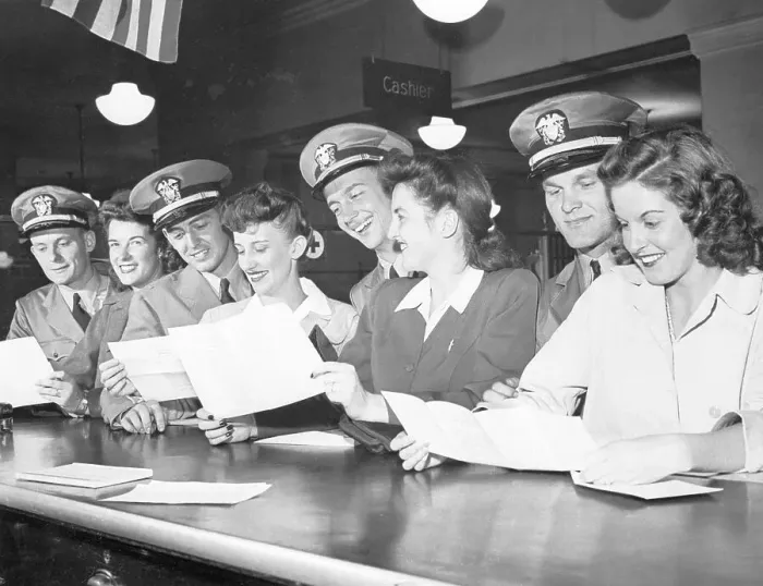 Framed Print : Midshipmen with Their Fiancees at the Marriage License Bureau Framed Print : Midshipmen with Their Fiancees at the Marriage License Bureau