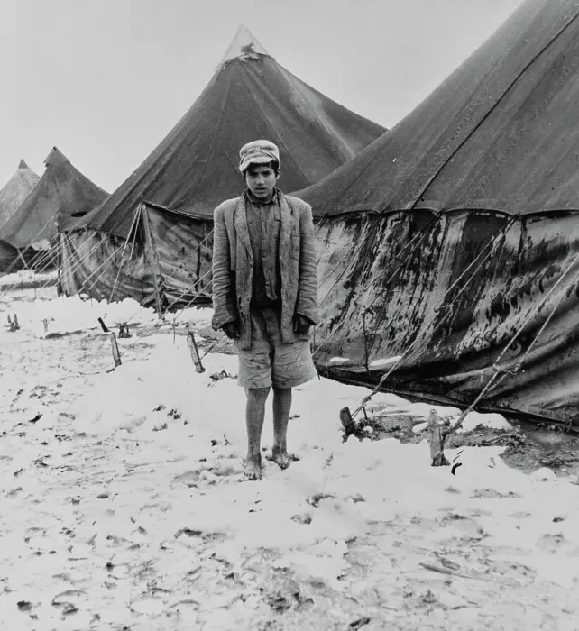Framed Print : Migrant Boy Barefoot In The Snow Framed Print : Migrant Boy Barefoot In The Snow