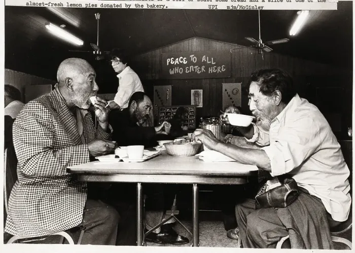 Framed Print : Migrant Farmers Eat Soup at Soup Kitchen Framed Print : Migrant Farmers Eat Soup at Soup Kitchen