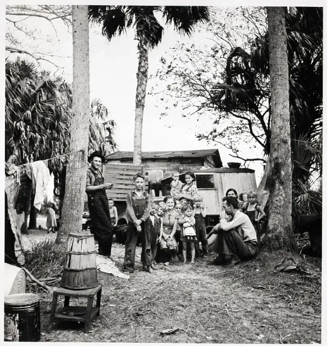 Framed Print : Migrant Laborer In Camp With His Family Framed Print : Migrant Laborer In Camp With His Family