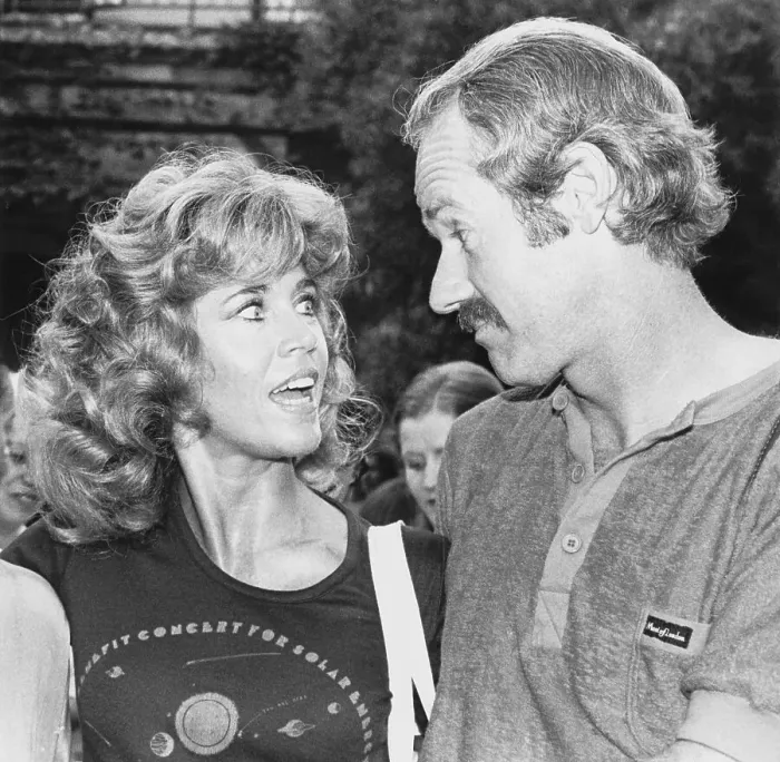 Framed Print : Mike Farrell Chatting with Jane Fonda Framed Print : Mike Farrell Chatting with Jane Fonda