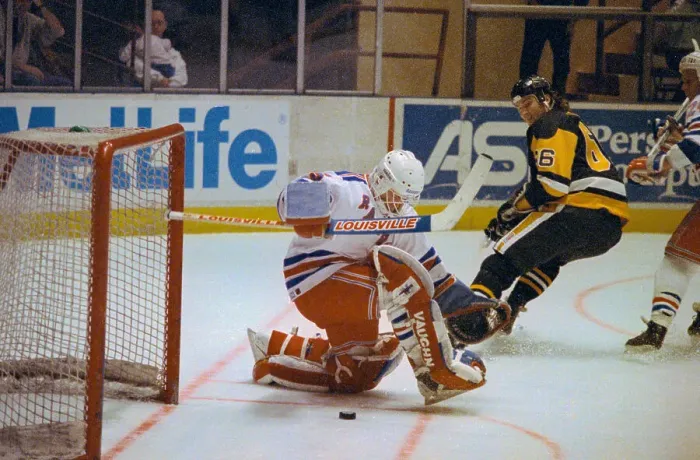 Framed Print : Mike Richter Scrambling in Vain for Puck Framed Print : Mike Richter Scrambling in Vain for Puck