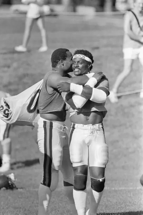 Framed Print : Mike Singletary Welcomes Walter Payton to Camp Framed Print : Mike Singletary Welcomes Walter Payton to Camp