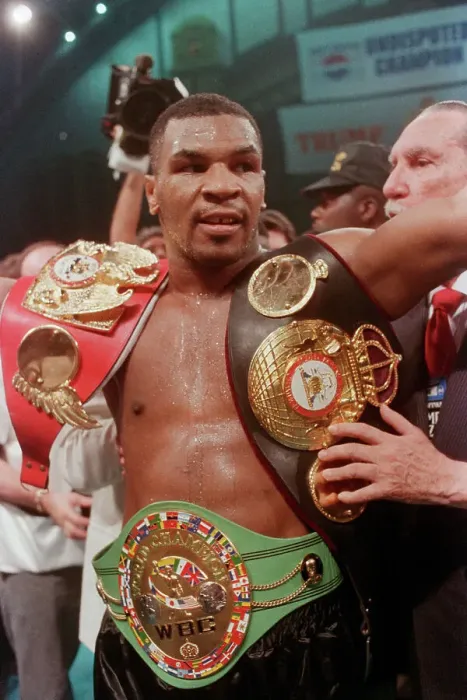 Framed Print : Mike Tyson with Championship Belts Framed Print : Mike Tyson with Championship Belts