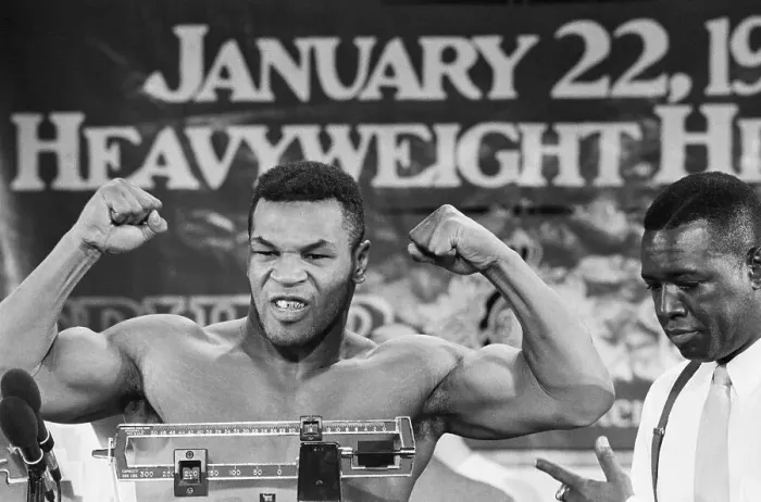 Framed Print : Mike Tyson Flexing at Weigh-in Framed Print : Mike Tyson Flexing at Weigh-in