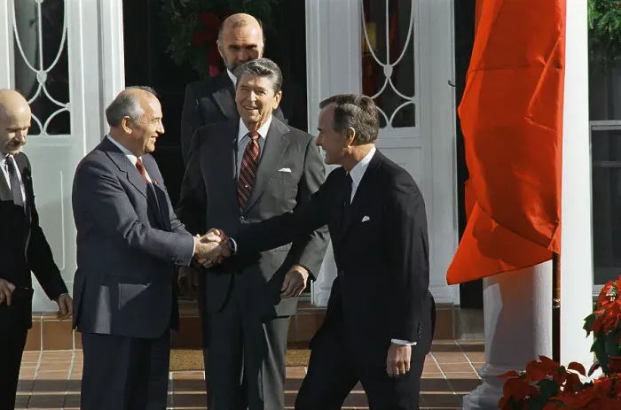 Framed Print : Mikhail Gorbachev and George Bush Shaking Hands Framed Print : Mikhail Gorbachev and George Bush Shaking Hands