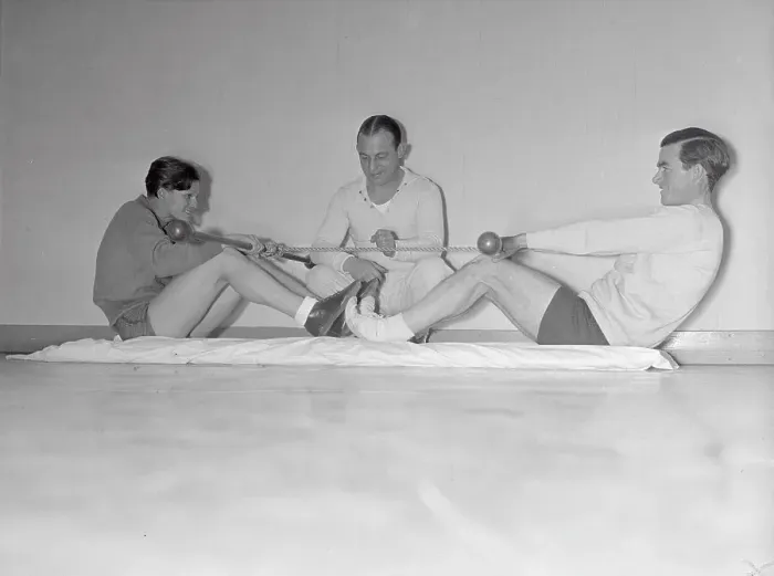Framed Print : Mildred Didrickson with Johnny Farrell Using Exercise Apparatus Framed Print : Mildred Didrickson with Johnny Farrell Using Exercise Apparatus