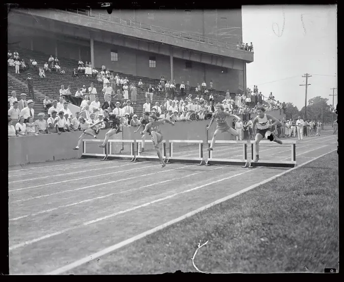 Framed Print : Mildred Didrickson and Opponents Running at Track Meet Framed Print : Mildred Didrickson and Opponents Running at Track Meet