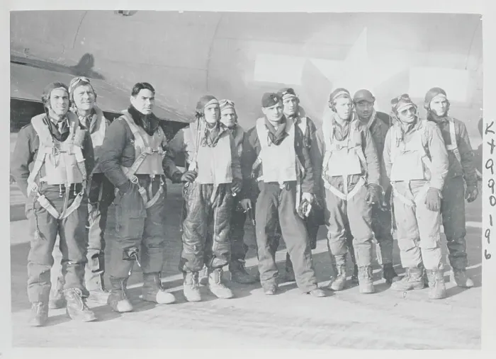 Framed Print : Military Airmen Posing by Airplane Framed Print : Military Airmen Posing by Airplane