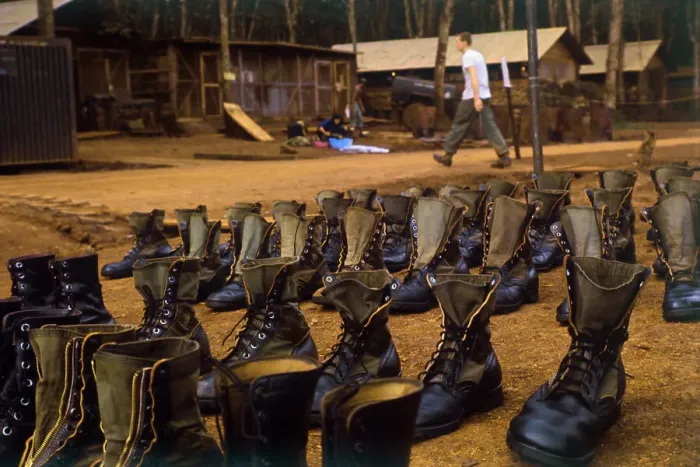 Framed Print : Military Boots in Rows Framed Print : Military Boots in Rows