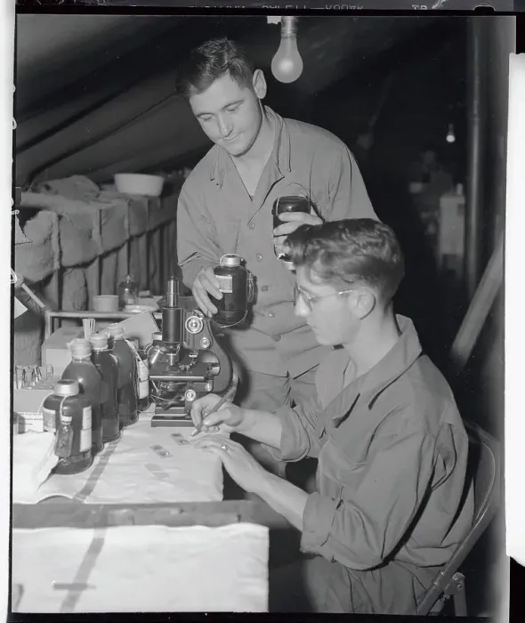 Framed Print : Military Laboratory Technicians Analyzing Blood Framed Print : Military Laboratory Technicians Analyzing Blood