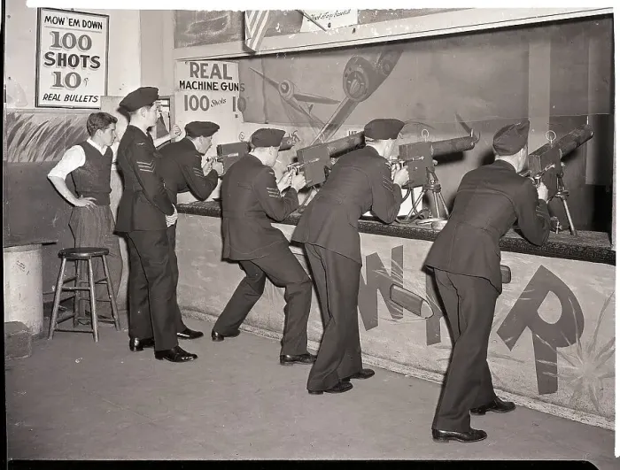 Framed Print : Military Men at Shooting Gallery Framed Print : Military Men at Shooting Gallery
