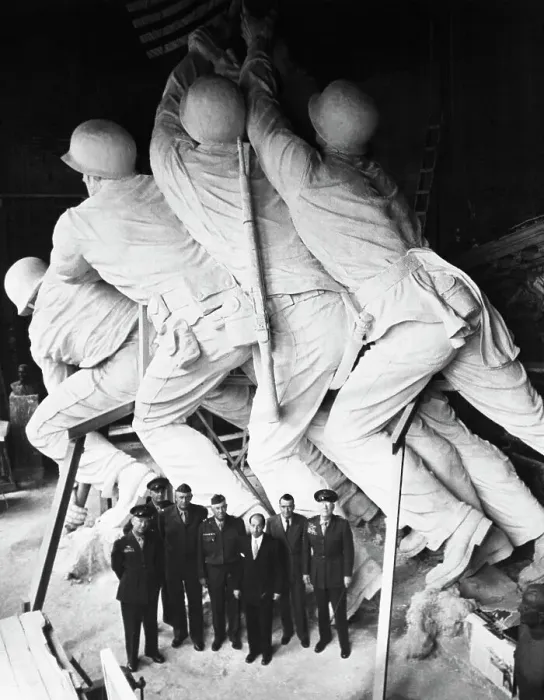 Framed Print : Military Men in Front of Statue Framed Print : Military Men in Front of Statue