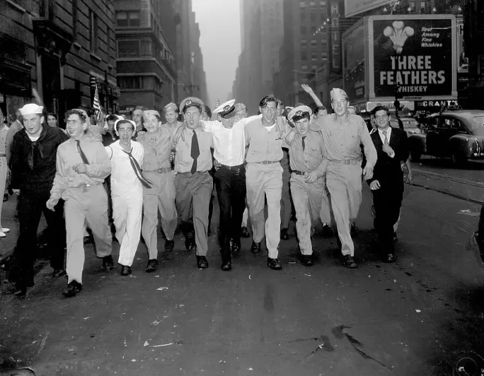 Framed Print : Military Men in Times Square Celebrating Japanese Surrender Framed Print : Military Men in Times Square Celebrating Japanese Surrender