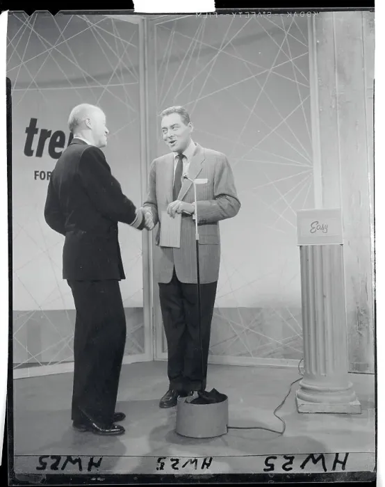 : Military Officer Shaking Hand of Jack Barry at Microphone : Military Officer Shaking Hand of Jack Barry at Microphone