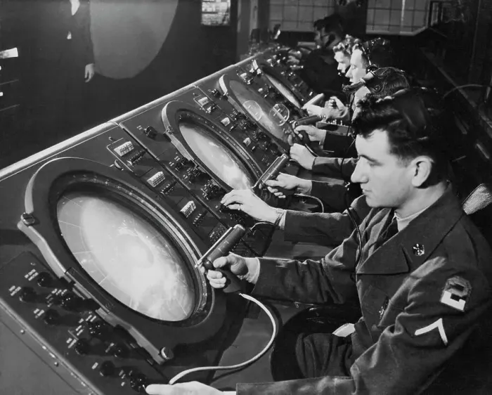 Framed Print : Military Officers Operating a Tracking System
