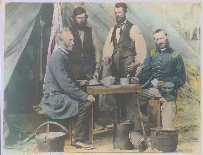 Framed Print : Military Officials Relaxing Outside Camp Winfied Tent Framed Print : Military Officials Relaxing Outside Camp Winfied Tent