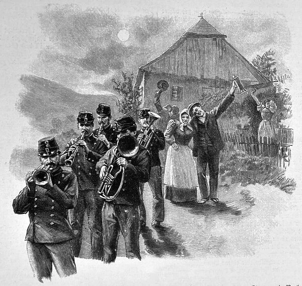 Military orchestra plays on a village festival - 1896