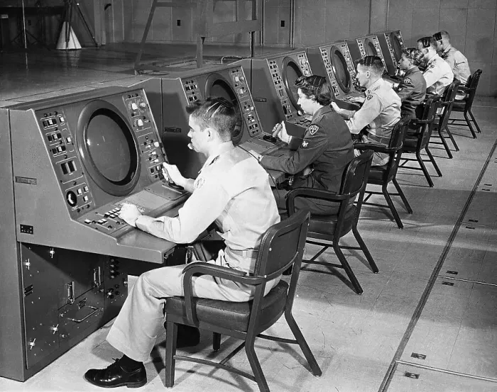 Framed Print : Military Personnel at Tracking Consoles