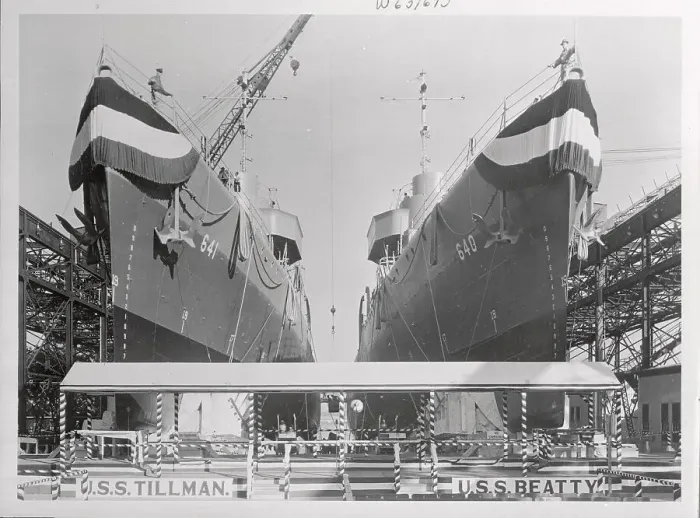 Framed Print : Two Military Ships in Port