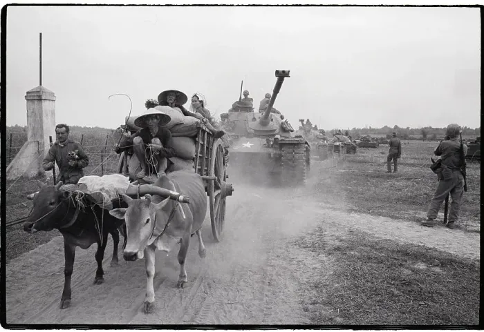 Framed Print : Military Tank Behind Ox-Cart Framed Print : Military Tank Behind Ox-Cart