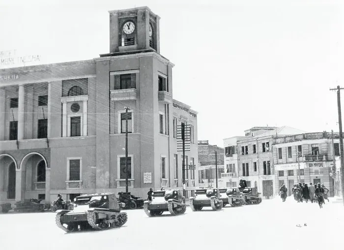 Framed Print : Military Tanks in Front of Building Framed Print : Military Tanks in Front of Building