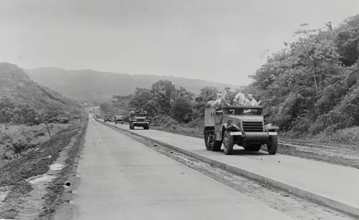 Framed Print : Military Tanks Traveling on New Highway Framed Print : Military Tanks Traveling on New Highway