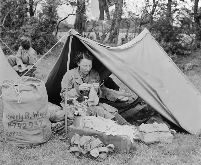 Framed Print : Military Woman Sitting in Tent Framed Print : Military Woman Sitting in Tent