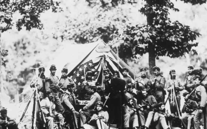 Framed Print : Militia. Engineers of the 8th New York State Militia in front of a tent Framed Print : Militia. Engineers of the 8th New York State Militia in front of a tent