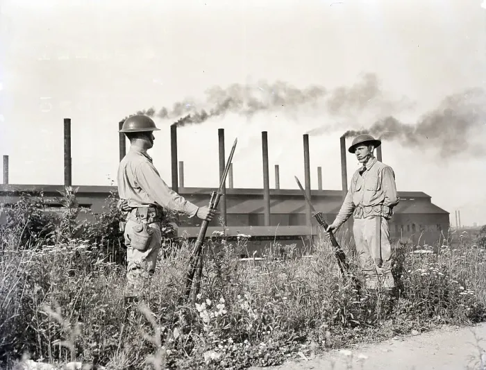 Framed Print : Militiamen Guard Steel Plant Framed Print : Militiamen Guard Steel Plant