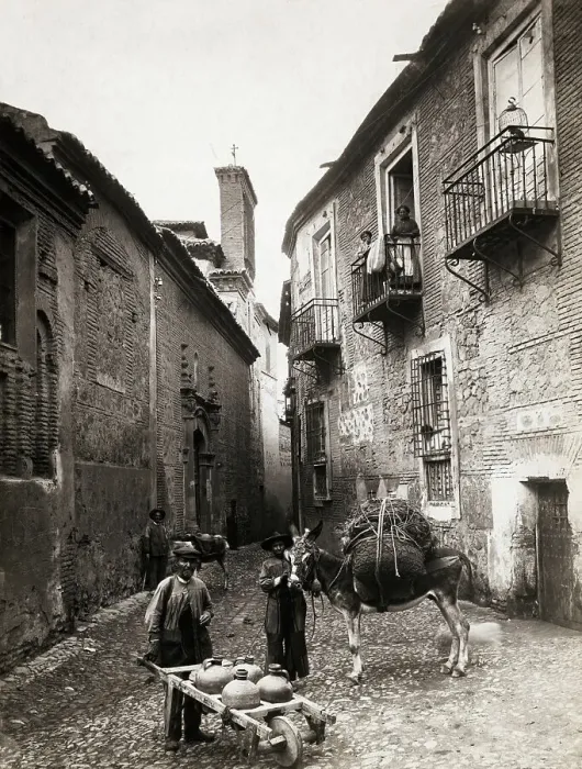 Framed Print : Milk Man and Men with Burros on Spanish Street Framed Print : Milk Man and Men with Burros on Spanish Street