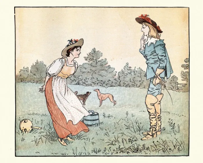 Framed Print : The Milkmaid and the squire, Nursery Rhyme