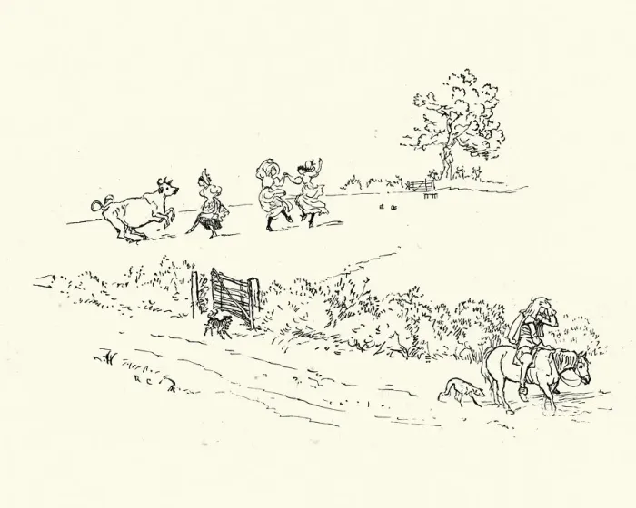 Framed Print : Milkmaids dancing in the field, while the square rides away