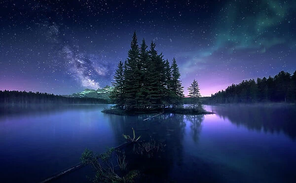 Milky way and Aurora Borealis at Two Jack Lake