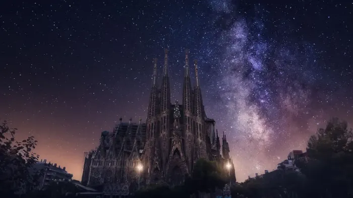 Framed Print : Milky Way and Basilica and Sagrada Familia Framed Print : Milky Way and Basilica and Sagrada Familia