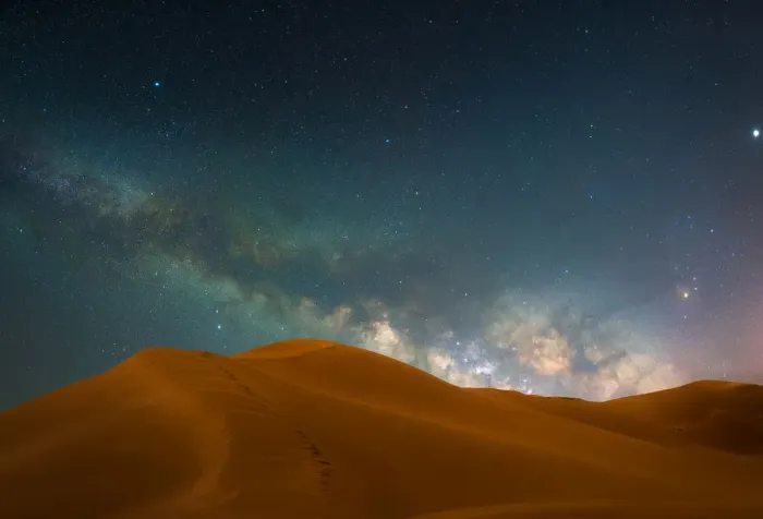 Framed Print : Milky Way over the desert at night