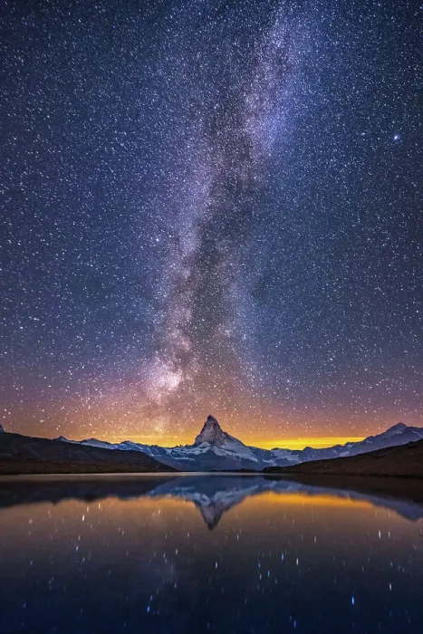 Framed Print : Milkyway at Stellisee lake with Matterhorn background Framed Print : Milkyway at Stellisee lake with Matterhorn background