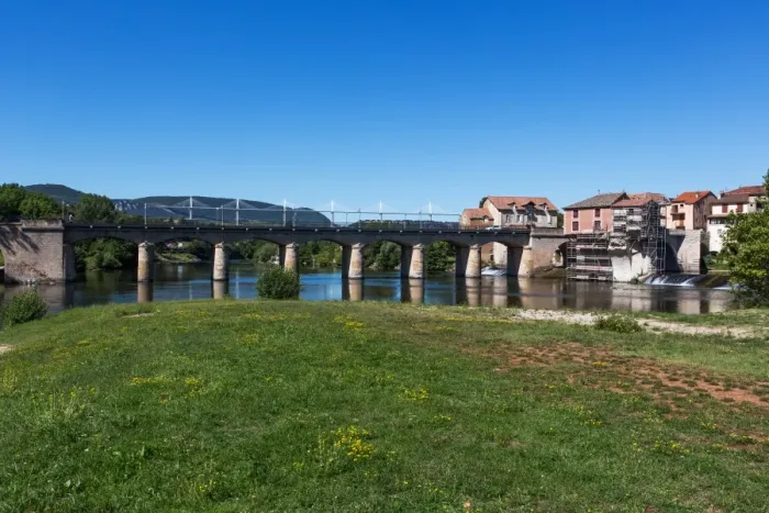 Framed Print : Millau / France old town at Tarn River - The Millau Viaduct (for what this city is mostly known) in background Framed Print : Millau / France old town at Tarn River - The Millau Viaduct (for what this city is mostly known) in background