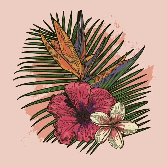 Framed Print : Millennial Pink and Coral Tropical Plant and Floral Bouquet Framed Print : Millennial Pink and Coral Tropical Plant and Floral Bouquet