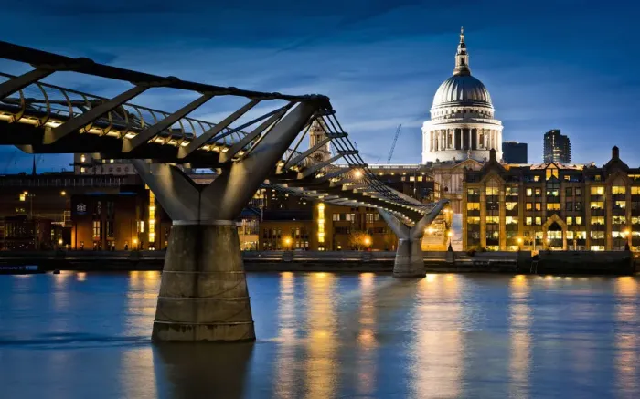 Framed Print : Millennium Bridge lit up at night