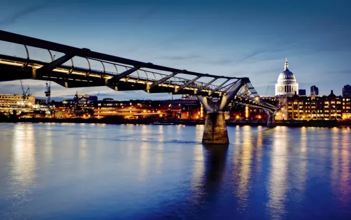 Framed Print : Millennium Bridge lit up at night