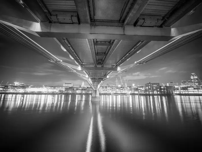 Framed Print : Under the Millennium Bridge in London Framed Print : Under the Millennium Bridge in London