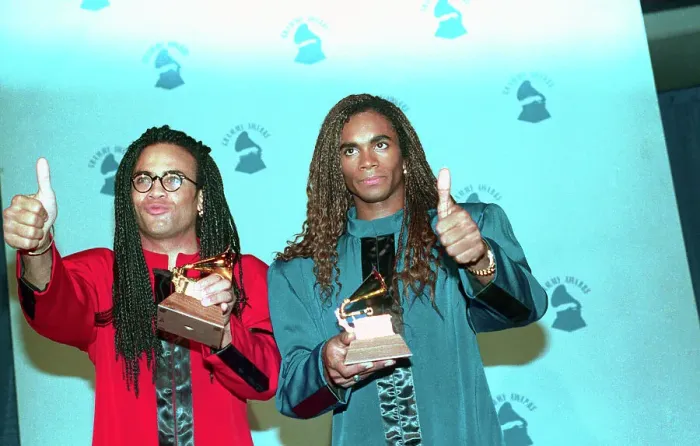 Framed Print : Milli Vanilli Posing with Grammy Award